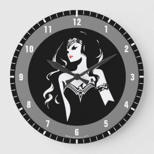 Grande Horloge Ronde Ligue de la justice  Wonder Woman Noir Pop Art