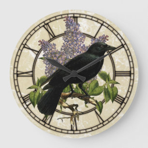 Grande Horloge Ronde Lilas et corneille
