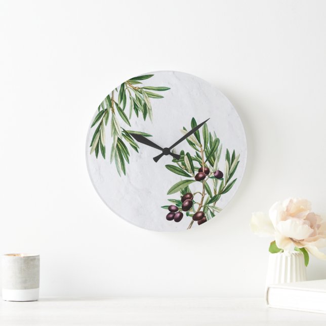 Grande Horloge Ronde L'île méditerranéenne grecque Feuille d'olive  (Maison)