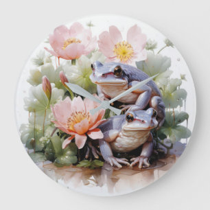 Grande Horloge Ronde Lilies et Grenouilles