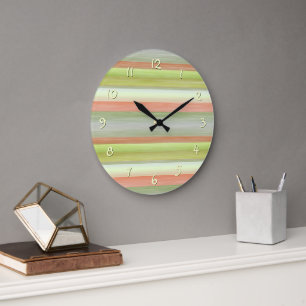 Grande Horloge Ronde Lime Vert Coral Orange Aquarelle Motif