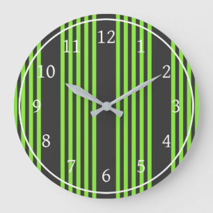 Grande Horloge Ronde Lime vert et charbon de bois cinq bandes motif