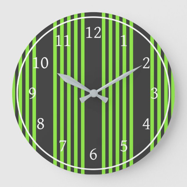 Grande Horloge Ronde Lime vert et charbon de bois cinq bandes motif (Recto)