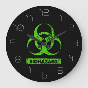 Grande Horloge Ronde Lime Vert Néon Produits Chimiques Bio-Hazard Graph