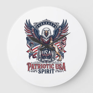 Grande Horloge Ronde Lion Aigle Patriotique Hybride Animal Gardien Patr