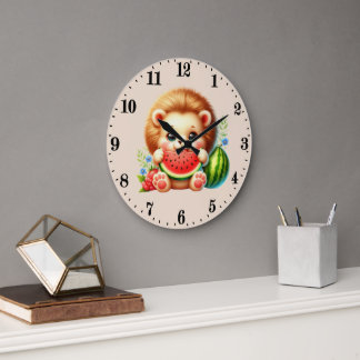 Grande Horloge Ronde Lion amateurs de pastèque mignons