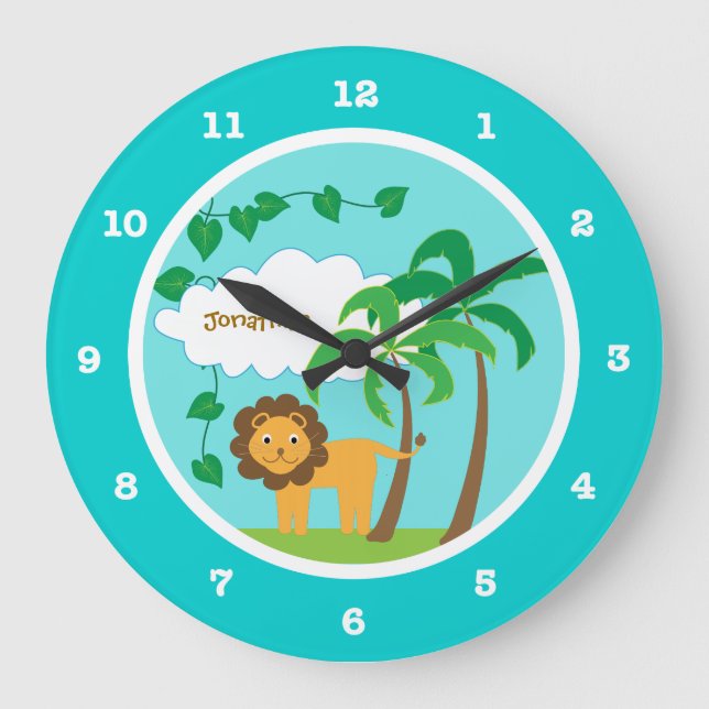 Grande Horloge Ronde Lion dans la jungle avec palmiers Personnalisé (Recto)