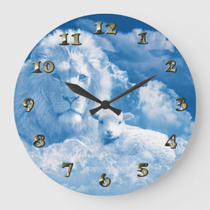 Grande Horloge Ronde Lion et agneau dans les nuages