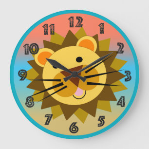 Grande Horloge Ronde Lion heureux le visage de sourire de lion