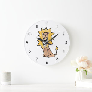 Grande Horloge Ronde lion mignon dessin animé enfants rétro safari jung