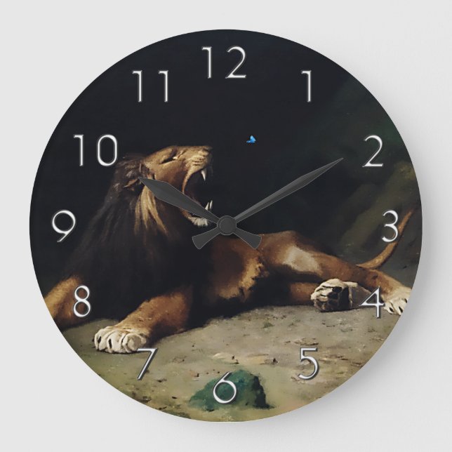 Grande Horloge Ronde Lion Snapping à un papillon (Recto)
