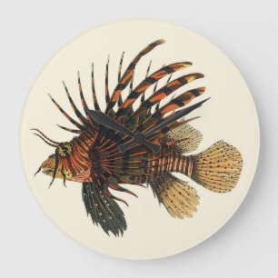 Grande Horloge Ronde Lionfish Poisson, Vintage Vie Marine Océan Animal