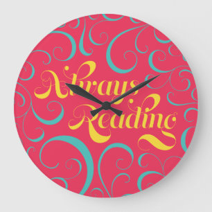 Grande Horloge Ronde Lire toujours Bright Rose Bleu Fils Jaunes