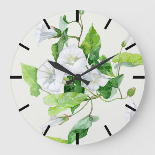 Grande Horloge Ronde Liseron fleur blanche