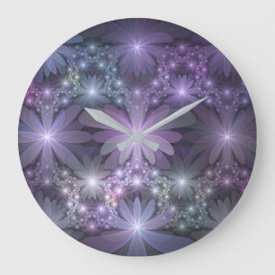 Grande Horloge Ronde Lit de fleurs Art Fractal Abstrait tendance brilla