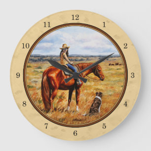 Grande Horloge Ronde Little Cowgirl on Cattle Horse Yellow