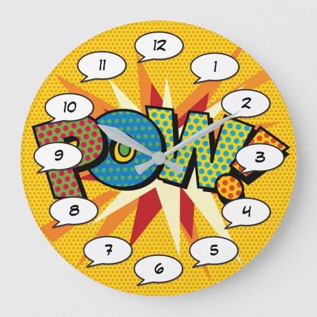 Grande Horloge Ronde Livre de BD Pop Art POW (Recto)
