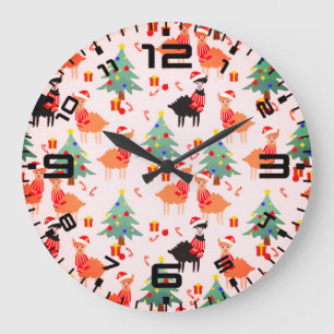Grande Horloge Ronde Llamas And Alpaca Christmas Pattern