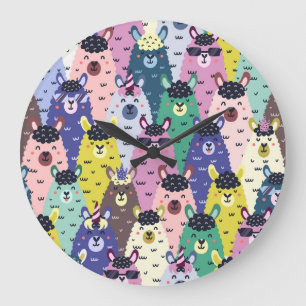 Grande Horloge Ronde Llamas colorées Enfant Arrière - plan sans couture