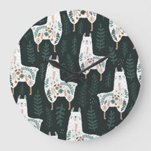 Grande Horloge Ronde Llamas Florales Cute Texture Vintage