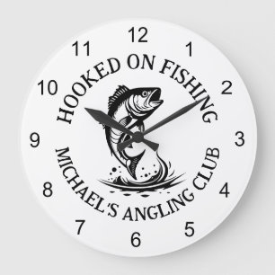 Grande Horloge Ronde Logo Accro au Pêche Club de Pêche Personnalisé
