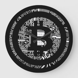 Grande Horloge Ronde Logo branché Black Circuitry Bitcoin