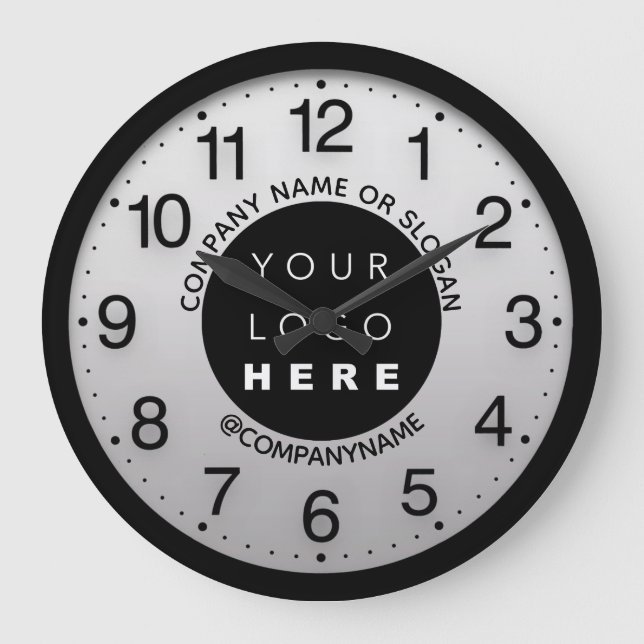 Grande Horloge Ronde Logo de l'entreprise Grey Silver Nom Slogan (Recto)