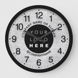 Grande Horloge Ronde Logo de l'entreprise Grey Silver Nom Slogan
