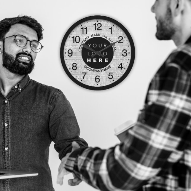 Grande Horloge Ronde Logo de l'entreprise Grey Silver Nom Slogan   (Company Logo Gray Silver Name Slogan Large Clock)