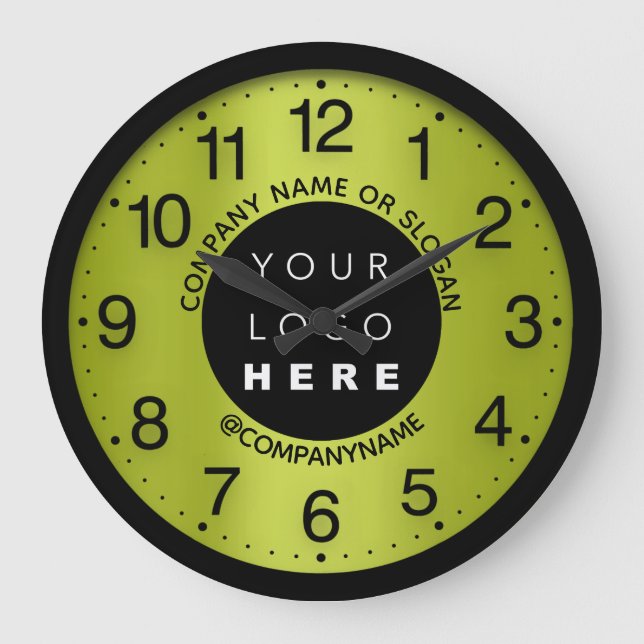 Grande Horloge Ronde Logo de l'entreprise Lemon Green Nom Slogan (Recto)