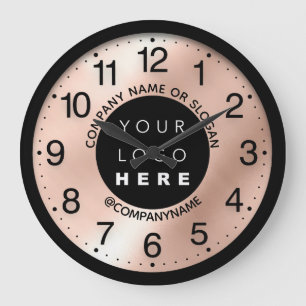 Grande Horloge Ronde Logo de l'entreprise Rose Blush Nom Slogan