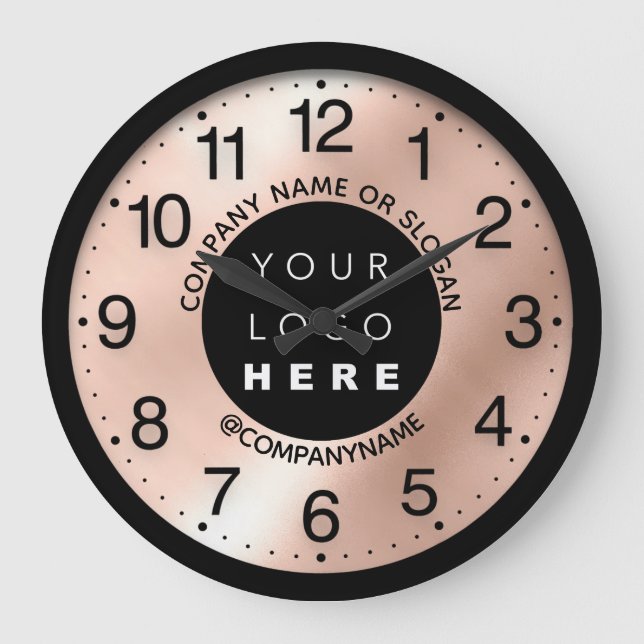 Grande Horloge Ronde Logo de l'entreprise Rose Blush Nom Slogan (Recto)
