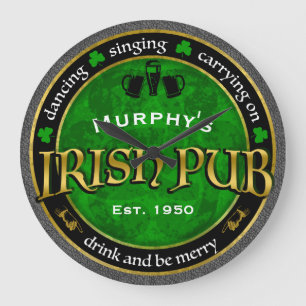 Grande Horloge Ronde Logo de Personalized, Round Irish Pub