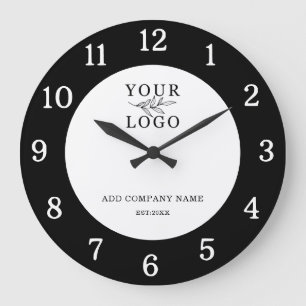 Grande Horloge Ronde Logo de société noir et blanc moderne Nom de l'ent