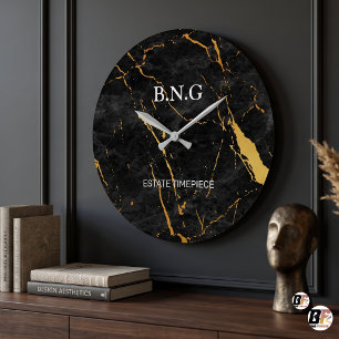 Grande Horloge Ronde Logo de société personnalisé élégant en marbre noi