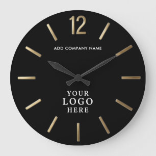 Grande Horloge Ronde Logo d'entreprise Classique Noir et Or