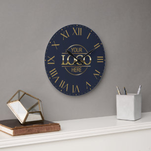 Grande Horloge Ronde Logo d'entreprise moderne Marine Blue Branded