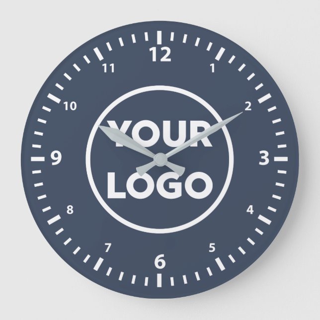 Grande Horloge Ronde Logo d'entreprise moderne sur mesure sur Navy Blue (Recto)