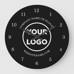 Grande Horloge Ronde Logo d'entreprise personnalisé et texte en noir