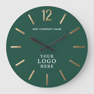 Grande Horloge Ronde Logo d'entreprise vert émeraude et or