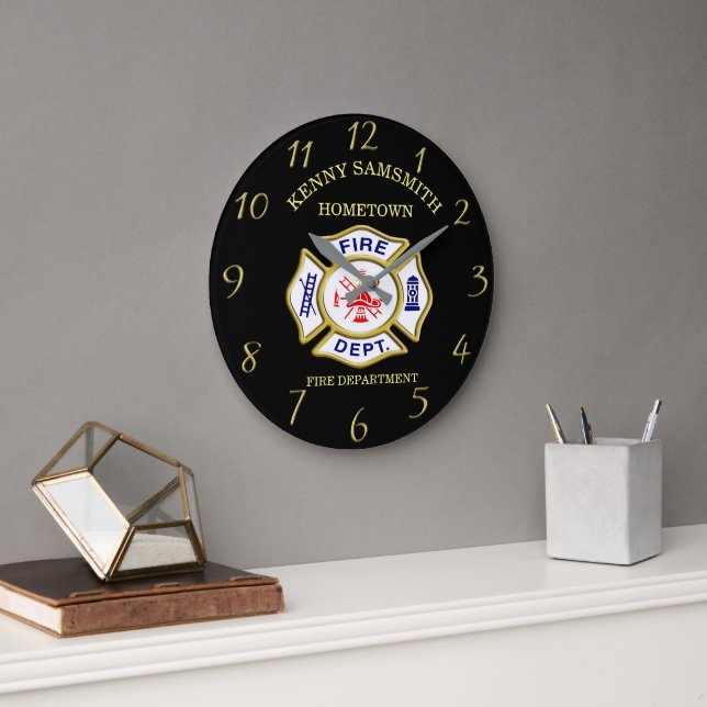 Grande Horloge Ronde Logo du service d'incendie Badge bleu et blanc (Bureau)