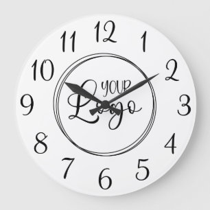 Grande Horloge Ronde Logo élégant avec chiffres en noir et blanc dans u