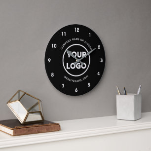 Grande Horloge Ronde Logo et texte personnalisés pour l'entreprise sur 