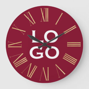 Grande Horloge Ronde Logo ou image personnalisé sur bordeaux