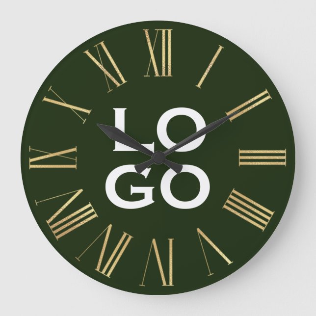 Grande Horloge Ronde Logo ou image personnalisée sur Forest Green (Recto)