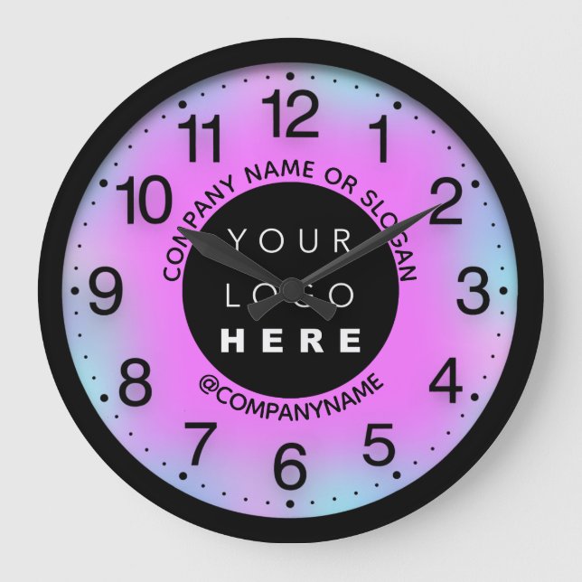 Grande Horloge Ronde Logo personnalisé de l'entreprise Pink Blue Nom Sl (Recto)
