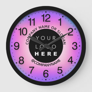 Grande Horloge Ronde Logo personnalisé de l'entreprise rose blanc nom S