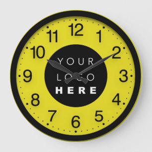 Grande Horloge Ronde Logo personnalisé noir jaune minimalisme d'entrepr