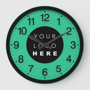 Grande Horloge Ronde Logo personnalisé noir vert minimalisme d'entrepri