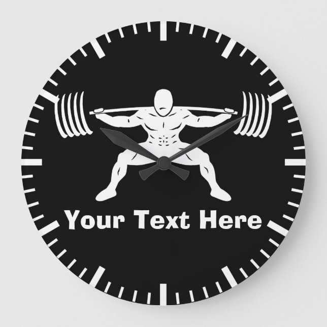 Grande Horloge Ronde Logo Power Squat "POWER LIFTING" - Personnalisable (Recto)